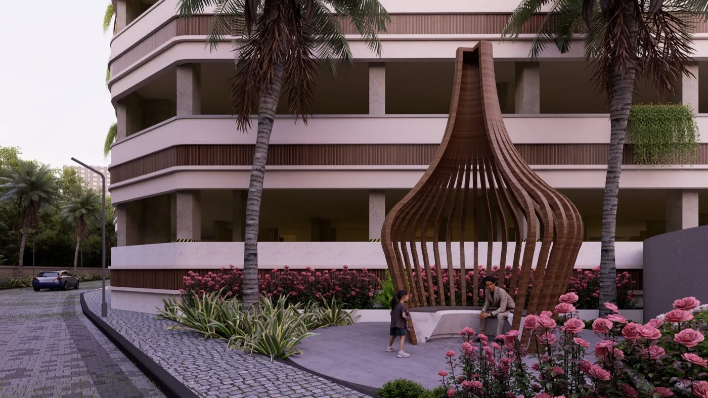 Landscape pavilion with flowering gardens